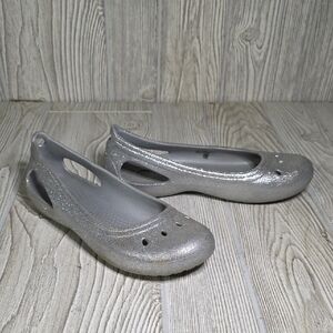 CROCS Kadee Silver Glitter Flats Junior Kids Size 3